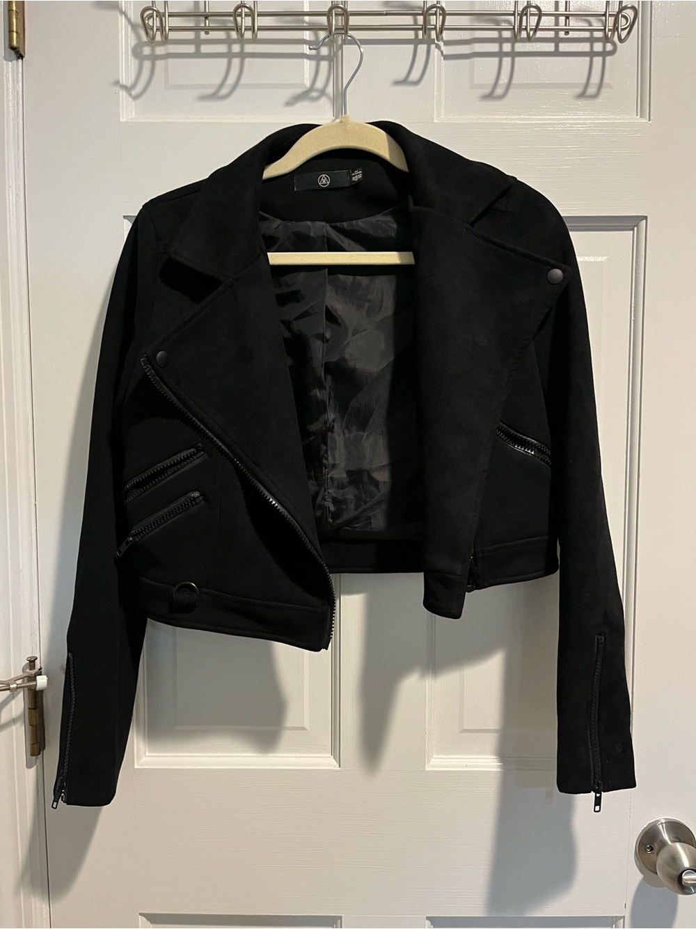 Missguided Black Cropped Moto Jacket - Suede-Look